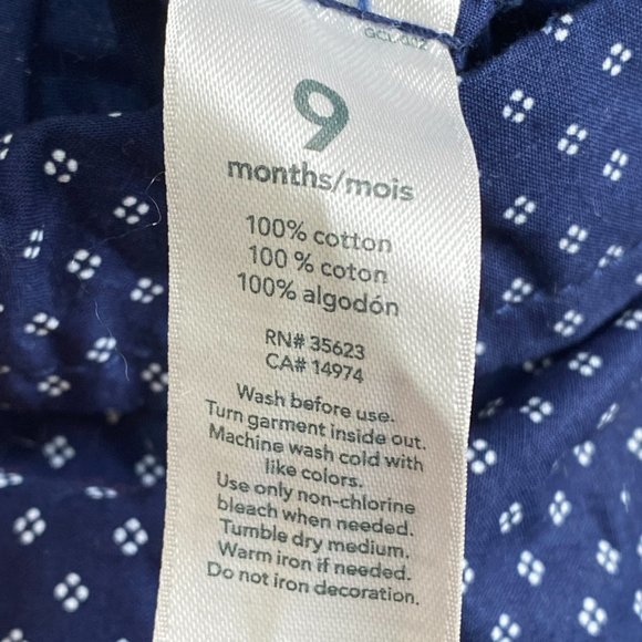 Carter's ❤️ Navy Button Front Polka Dot Romper Size 9 Month (PRE-LOVED) - Picture 5 of 5